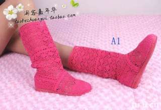 Vogue Summer Ladys Knitting Knitted Shoes High Casual Sandals Boots 