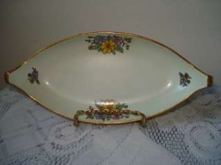 Nippon Pale Green Floral Boat Shaped Handled Mint Dish  