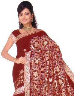 NW Wedding Chiffon Heavy Sequin Saree Sari India Boho  