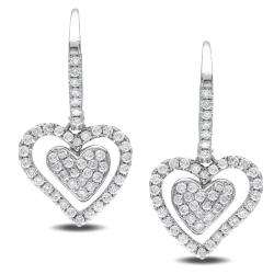 14K White Gold 1 CT TDW Diamond Heart Earrings (G H, SI1 SI2 