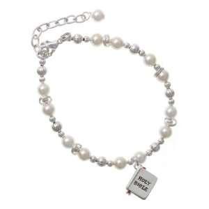  Silver Bible with Cross   3 D Czech Pearl Beaded Charm 