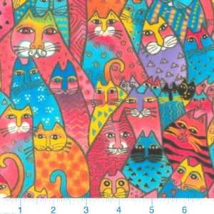   Felines Crowd of Cats Pastels Fabric By The Yard Arts, Crafts