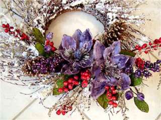 Red Hat Red & Purple Magnolia Door WREATH~Christmas  