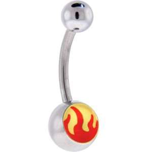  Red Flame LOGO STEEL Belly Button Ring Jewelry