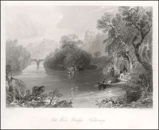 IRELAND Old Weir Stone Bridge in Killarney 1841 River  