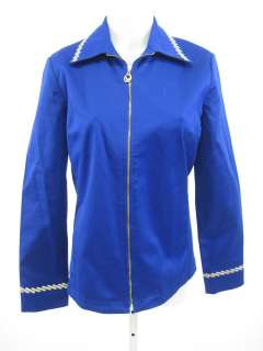 ST. JOHN SPORT Blue Gold Zip Up Blazer Jacket Sz S  