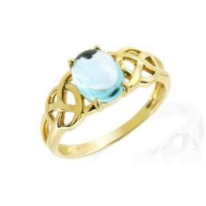    9ct Yellow Gold Blue Topaz Cabochon Celtic Ring Size 8.5 Jewelry