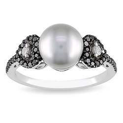 Silver Grey Freshwater Pearl and 1/4ct TDW Diamond Ring (G H, I2 I3 