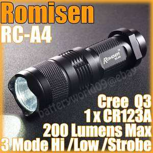 Romisen RC A4 Cree Q3 3 Mode 200 LM Flashlight L421 E3  