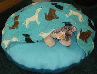 SMALL DOG BED SLEEPING BAG, BLUE DOGGIES, COMFY COZY, MANY COLOR 