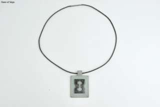 Auth HERMES Silver Ornament Leather Tag Choker Necklace  