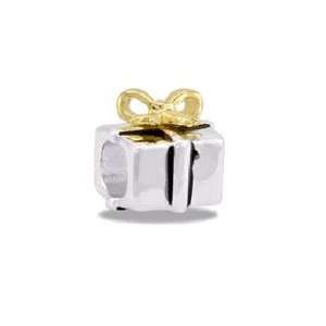 Gold/Silver Two Tone 3 D Present European/Memory Charm Double Sterling 