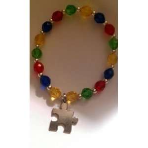  Autism Awareness Bracelet   Glass Beads   Puzzle Piece 
