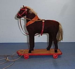   BEAUTIFUL PULLTOY DRAW HORSE * WOOD * ANTIQUE GERMAN 1940 s  