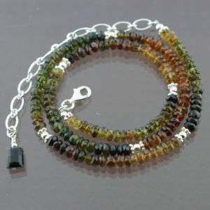 Sterling Silver Faceted Petro TOURMALINE Bead Necklace  