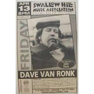  Dave Van Ronk Denver Colorado Concert Poster