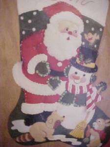 1992 Bucilla Christmas Friends Stocking Kit Santa Snowm  