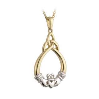   & Yellow Gold Celtic Knot Claddagh Pendant Made in Ireland by Solvar
