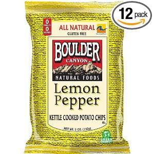 Boulder Canyon Kettle Chips, Lemon and Pepper, 5 Ounce Bags (Pack of 