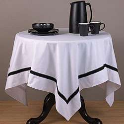 White and Black Grosgrain Ribbon 60 inch Square Tablecloth 