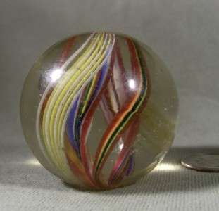 LARGE ANTIQUE GERMAN DOUBLE RIBBON CORE SWIRL MARBLE 1 5/8  
