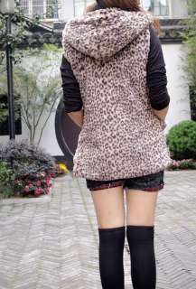 Women Ladies Sleeveless Luxury Faux Fur Leopard Jacket Coat K083 