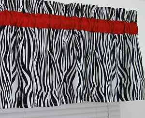 62W Zebra Stripe w/ Red Curtain Valance Topper NEW  
