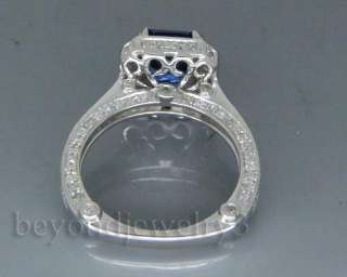   cut Solid 14Kt White Gold Gold 3.08ct Diamond blue Sapphire Ring