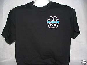Blue Line K 9 Paw Print T Shirt, Blue Line, K9, K 9, LG  