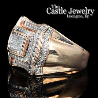   Gold 1.5 CTTW Rectangle Shape Diamond Design Cluster Mens Ring  