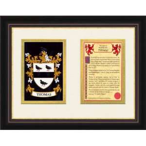  Thomas Genealogy Coat of Arms Frame Cherry with Gold Accent 10.5 X 