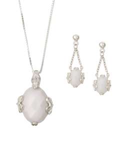   Argent Sterling Silver Genuine White Agate Jewelry Set  