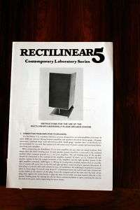 Rectilinear 5 Speaker Owners Manual *Original*  
