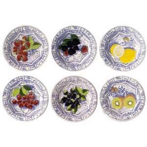 Gien Oiseau Bleu Fruits 8.5 Inch Dessert Plates, Set Of 4 Assorted 