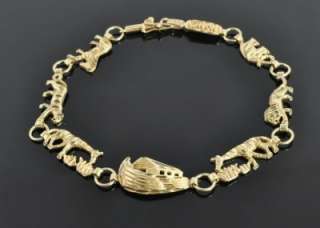   10K Yellow Gold Noahs Ark Animal Charm Religious Link Bracelet  