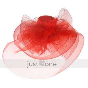   Head Decoration Evening Cocktail Party Clip On Claw Pin Hat Gauze Red