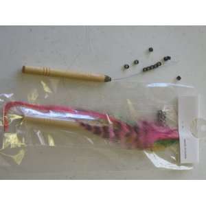  Real Feather Hair Extension with Beads Tool Set Pink Color 