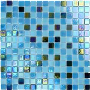  Oil Blue Iridescent Glass Tile Blend 3/4 x 3/4