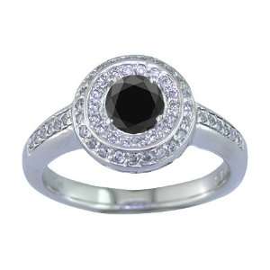  0.65 CT Black Diamond Engagement Ring 14K White Gold In 