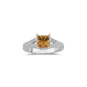  0.27 Ct Diamond & 0.85 Cts Citrine Ring in 18K White Gold 