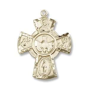  14K Gold 5 Way Medal Cross Crucifix Jewelry