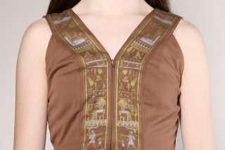 VINTAGE SIGNED SHAHEEN EGYPTIAN MAXI DRESS Vtg 70s Print Pleat 