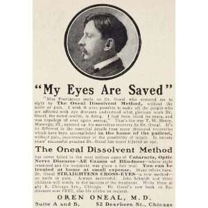  1903 Ad Oren Oneal Eye Disease Blindness Quackery Cure 
