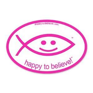    Happy to Believe Christian Fish Euro Sticker (Cerise) Automotive
