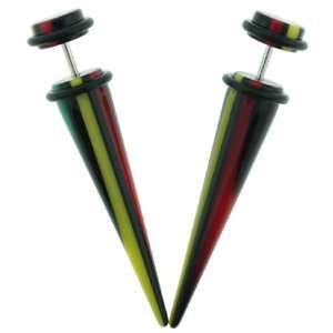  Fake Acrylic Taper   Black, Green, Red, and Yellow Stripes 