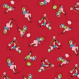 Blue Hill Feedsack II Toy Box Red Children at Play Cotton Fabric 
