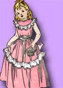 1940s Dear Flower Girl Dress Pattern Ruffled Apron sz 6  