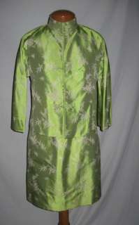 1960s Darling Green Silk Brocade Dress w Jacket b  36  