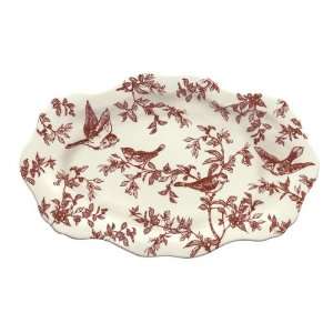  J. Willfred Red Bird Toile 20 Oval Platter Patio, Lawn 