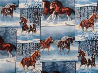 New Horse Fabric BTY Snow Paint Animal Wildlife  
